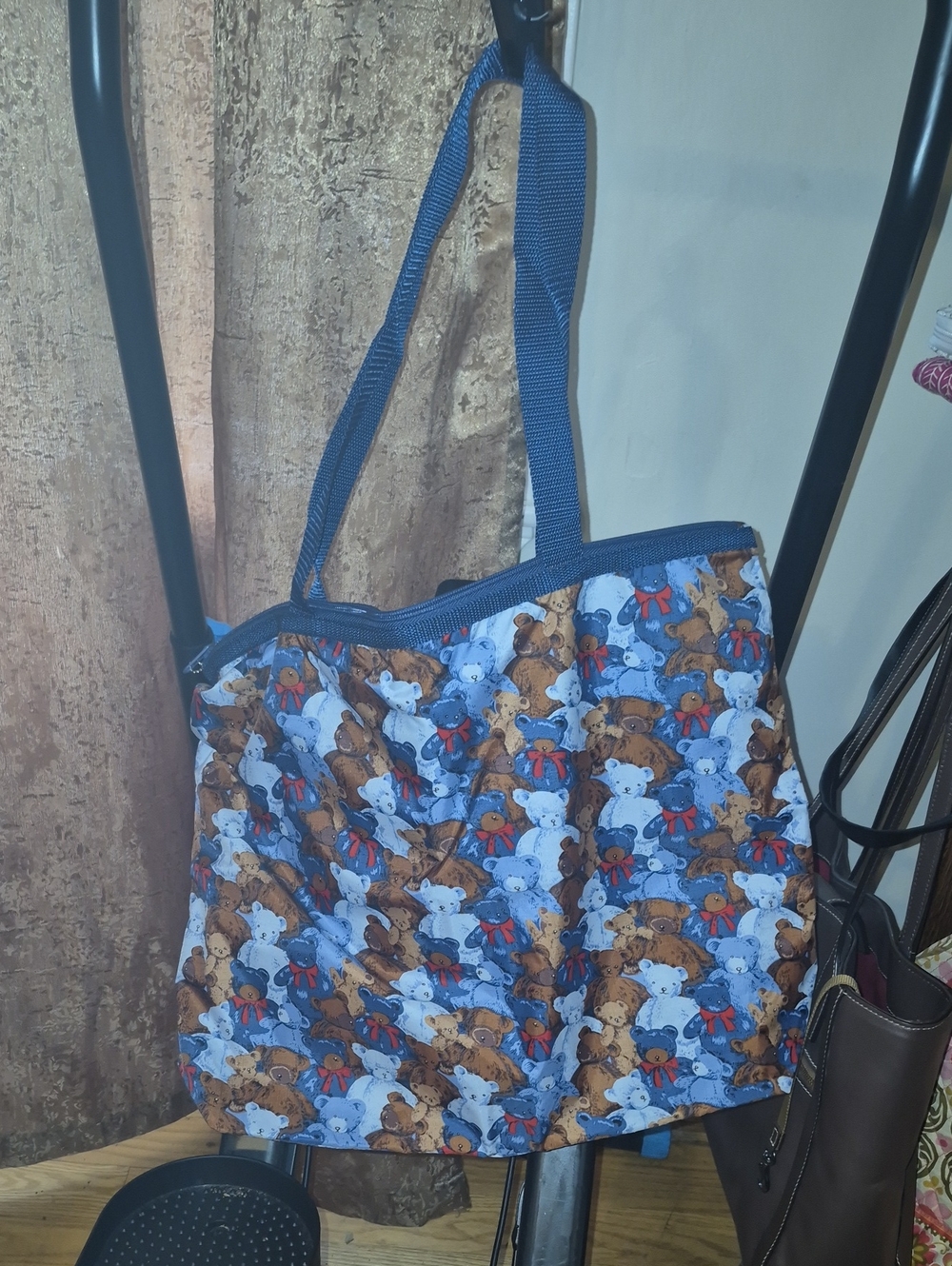 Avon Blue Teddy Bear Print Tote with Navy Trim